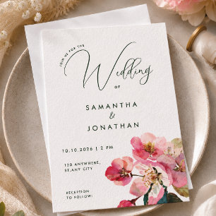 Elegante Aquarell-Korallenrosa Florale Hochzeit Einladung