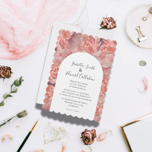 Elegante Aquarell-Korallenrosa-Rosen-Blumenhochzei Einladung