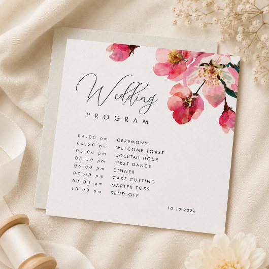 Elegante Aquarell-Korallenrote Blumenhochzeit Programm