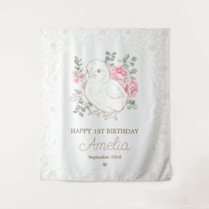 Elegante Aquarell-Küken-Blumenmuster Wandteppich