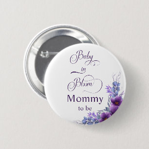 Elegante Aquarell-Lila-Blume werdende Mutter Button