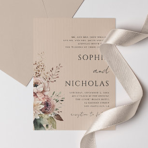 Elegante Aquarell-romantische beige Blumenhochzeit Einladung