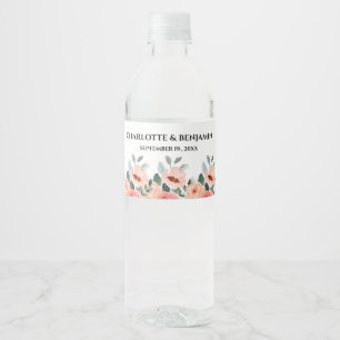 Elegante Aquarell romantische Blumenehe Wasserflaschenetikett