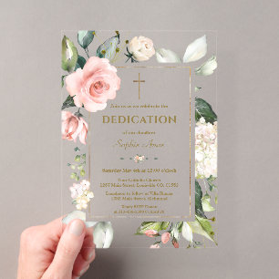 Elegante Aquarell-Rosa-Cream-Blumen-Widmung Acryleinladungen