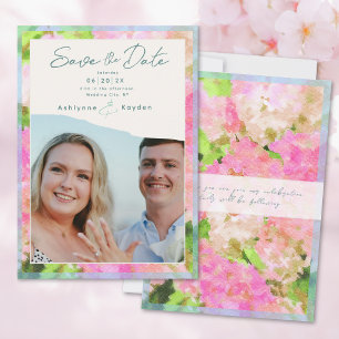 Elegante Aquarell-Rosa-Hortensien-Gartenhochzeit Save The Date