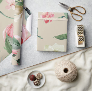 Elegante Aquarell-Rosa- und Creme-Rosen-Hochzeit Geschenkpapier