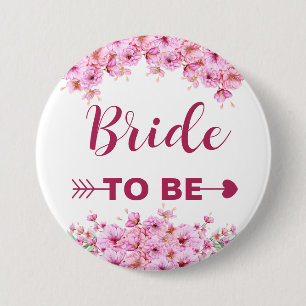 Elegante Aquarell-Rosé-Blumen-Braut in spe Button