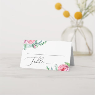 Elegante Aquarell-Rosé-Boho-Blumen-Gartenhochzeit Platzkarte