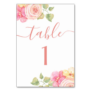 Elegante Aquarell-Rosé-Tönung Blumenhochzeit Tischnummer