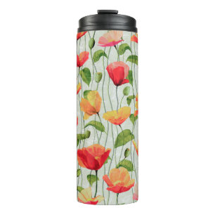 Elegante Aquarell-Rot-Rosa- und Gelbe Blumen Thermosbecher