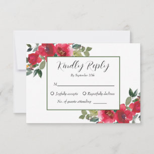 Elegante Aquarell-Rote-Rosen-Blumenhochzeit RSVP Karte