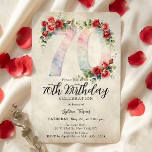 Elegante Aquarell-Rotrose zum 70. Geburtstag im Vi Einladung