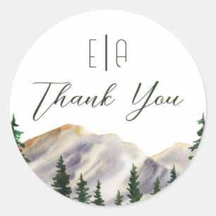 Elegante Aquarell-Rustikal-Berg-Hochzeiten Runder Aufkleber