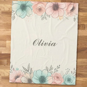 Elegante Aquarell-Skizzen-Blumen Fleecedecke