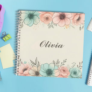 Elegante Aquarell-Skizzen-Blumen Notizblock