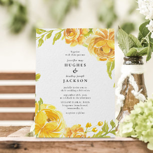Elegante Aquarell-Sommer-Gelbe Florale Hochzeit Einladung