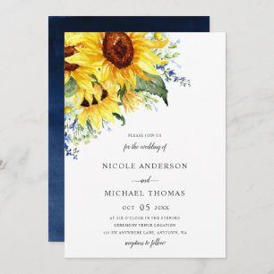 Elegante Aquarell-Sonnenblume-Blumenhochzeit Einladung
