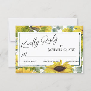 Elegante Aquarell-Sonnenblume & Eukalyptus RSVP Karte