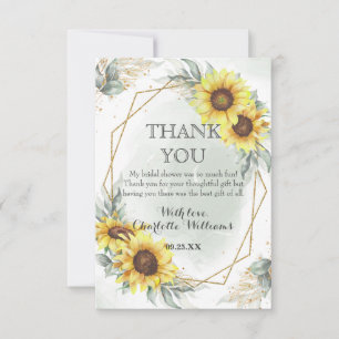 Elegante Aquarell-Sonnenblumen-Grün-Brautparty Dankeskarte