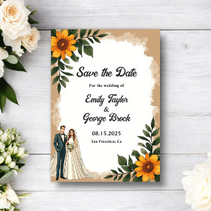 Elegante Aquarell-Sonnenblumen-Sommer-Blumenhochze Save The Date