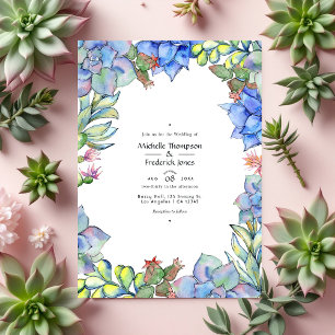 Elegante Aquarell-Sukkulenten- und Blumenhochzeit Einladung