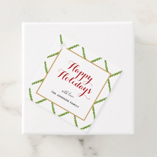 Elegante Aquarell Trellis Happy Holiday Square Geschenkanhänger (Beispiel)