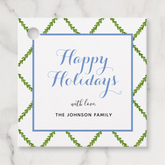 Elegante Aquarell Trellis Happy Holiday Square Geschenkanhänger (Vorderseite)