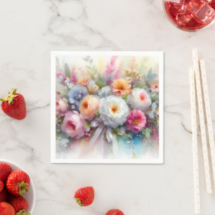Elegante Aquarell-Wasserfarben-Kunst Blumen Serviette