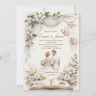 Elegante Aquarell-Weiße Magnolie & Rosarote Rosen Einladung