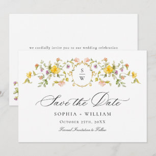 Elegante Aquarell-Wiesen-Wildblumen-Hochzeit Save The Date