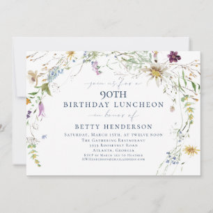 Elegante Aquarell-Wildblume 90. Geburtstag Einladung