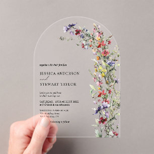Elegante Aquarell-Wildblumen-Foto-Hochzeit Acryleinladungen