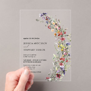 Elegante Aquarell-Wildblumen-Foto-Hochzeit Acryleinladungen