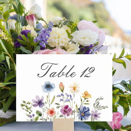 Elegante Aquarell-Wildblumen-Frühlingshochzeit Tischnummer