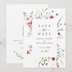 Elegante Aquarell-Wildblumen-Hochzeit Save The Date
