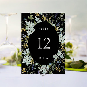 Elegante Aquarell-Wildblumen-Hochzeit Schwarz Tischnummer