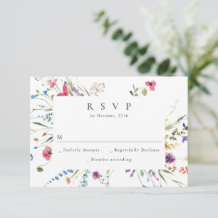 Elegante Aquarell-Wildblumen Hochzeitsfloristik RSVP Karte