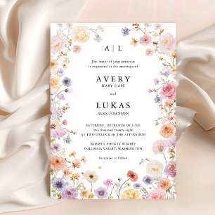 Elegante Aquarell-Wildblumen-Kalligrafie-Hochzeit Einladung