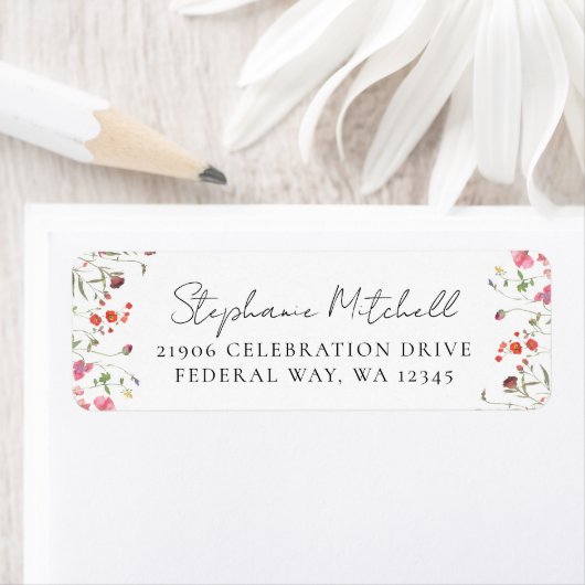 Elegante Aquarell-Wildblumen-Rücksendeadresse (Insitu)
