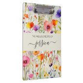 Elegante Aquarell-Wildblumen Skriptname Rezept Klemmbrett (Rechts)