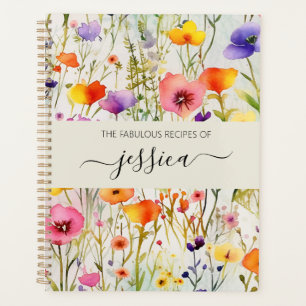 Elegante Aquarell-Wildblumen Skriptname Rezept Planer