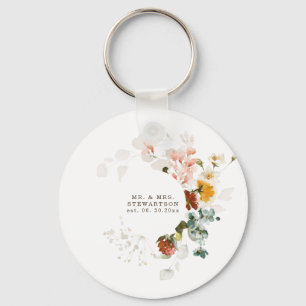 Elegante Aquarell-Wildblumengarten-Hochzeit Schlüsselanhänger