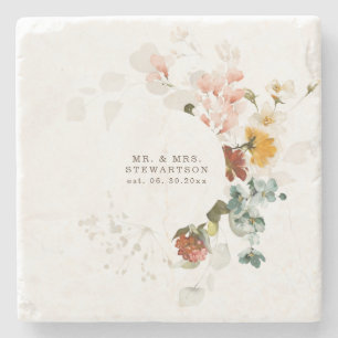 Elegante Aquarell-Wildblumengarten-Hochzeit  Steinuntersetzer