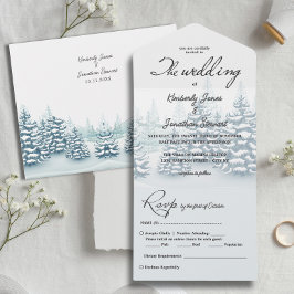 Elegante Aquarellbäume UAWG Winter Wedding All In One Einladung