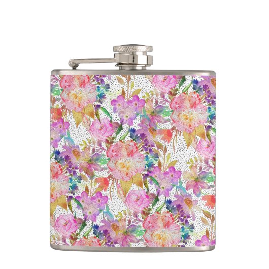 Elegante Aquarellbilder mit Blumen und gepunkteten Flachmann (Vorderseite)