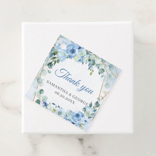 Elegante Aquarellblau blühende Vegetation und Gold Geschenkanhänger (Beispiel)