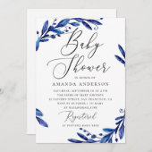 Elegante Aquarellblau-Blumendusche Einladung (Vorne/Hinten)