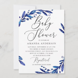 Elegante Aquarellblau-Blumendusche Einladung