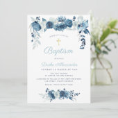 Elegante Aquarellblau-Blütentaufe Einladung (Stehend Vorderseite)
