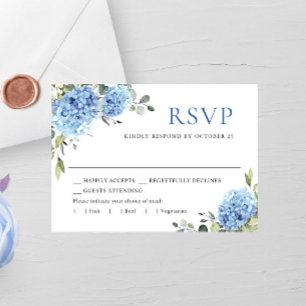 Elegante Aquarellblaue Hortensien Blumen Hochzeit RSVP Karte